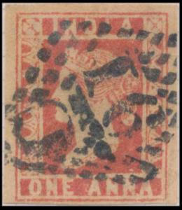 1854, Lithograph, 1 a., Die III, used with Type 6 cancel, “C/91” Coimbatore, inverted Wate