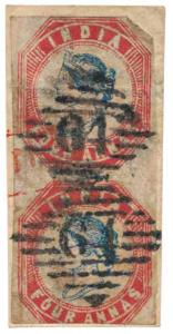 1854, Lithograph, 4a. Head Die III, Frame Die II, vertical pair used on piece of paper tie