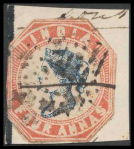 1854, Lithograph, 4 a., cut to shape with backing, Head Die II, Frame Die I, SG 19, cancel