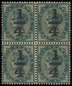 1898, Queen Victoria, ¼ optd. on ½ a., block of 4, SG 110b, certified by Sergio Sismondo, 
