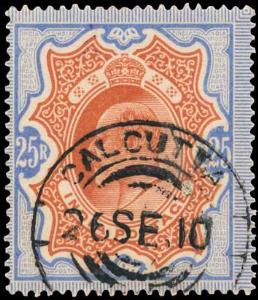 1909, King Edward VII, 25 Rs., SG 147, Telegraphic use. Fine, Scarce.