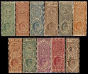 King Edward VII, Telegraph Stamps complete mint set to 50r + 2a ovpt., Indian Gum Conditio