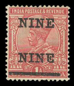 1921, King George V, 1 a., optd. 9ps, Error ”NINE NINE” instead of NINE PIES, SG 192a. Fin