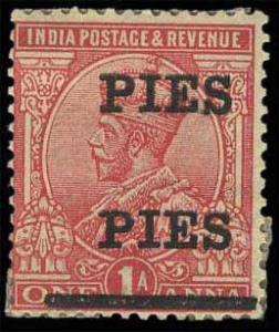 1921, King George V, 1 a., error of optd. with gutter PIES PIES, SG 192b, Paper Stuck at b