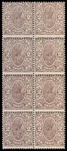 1925, King George V, Delhi, SPECIMEN, 2 a. Block of 8, Perforation shift. Fine, Scarce. (8