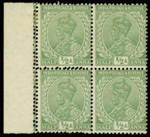 1926-33, King George V, ½ a. block of 4, double perf. Error. Mint. (4)