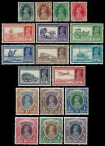 1937-40, King George VI, complete set of 18 stamps, from 3ps. to 25Rs. Mint. (18)