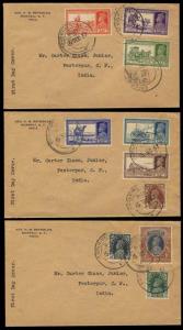 1937, King George VI, a group of 3 FDC, having 10 values on 3 separate covers all with ”EX