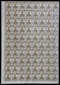 1946, King George VI, surcharged 3pies on 1a. 3ps, SG 282, complete Sheet of 320 stamps. F