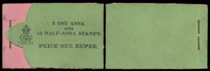 1912, King George V, 1R., SB9, booklet of originally 24 stamps of 16, ½ a. and 8, 1 a. sta