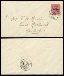1903, Queen Victoria One Anna on 9p aniline carmine with addl. ”POSTAL SERVICE” surcharge 