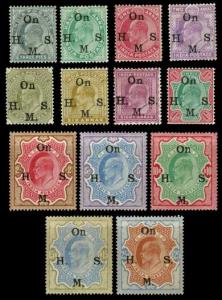 1909, King Edward VII, On H.M.S., complete set of 13 stamps in mint condition. Fine, Scarc