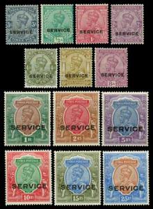 1912-13, King George V, SERVICE, complete set of 13 stamps in mint condition. Fine.