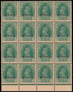 1937, King George VI, 9p official stamp, green optd. “SERVICE”, SG O136, lower margin bloc