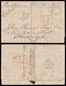 1839, Entire, Madras to Edinburgh via Bombay, per Steamer via Bombay and single paid in ma