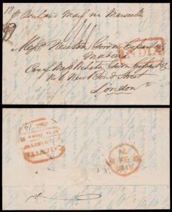 1844, Entire, ship letter from Calcutta to London, “CALCUTTA/STEAMLETTER/1844 Dec 21/Paid”