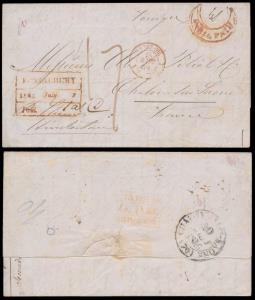1846, Entire, from Pondicherry to France via Madras dated 7 July 1846, “PONDICHERRY” paid 