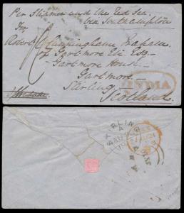 1855, Stamp-less cover to Stirling, Scotland, per Steamer and the Red Sea via Southampton 