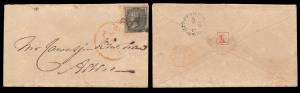 1861, Cover to Aden bearing Queen Victoria, East India 4a. tied by “BOMBAY/B.P.P./Paid” Pm