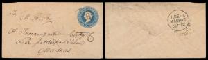 Queen Victoria ½ a green Postal Stationery Envelope to Madras tied by Railway T.P.O “T/3/M