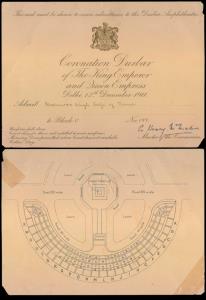 1911, Coronation Durbar Invitation card of 12th December 1911; card with embossed Golden C
