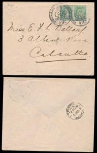 Envelope bearing pair of King Edward VII, ½ a stamps tied with Coronation Durbar, 1911, ca