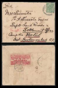 1917, ½ a. Madras War Fund red label tied to neat folded letter from Bangalore to Hoshanga