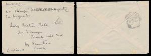 1935, Quetta Earth Quake Air Mail cover to England with “QUETTA EARTH QUAKE POSTAGE FREE” 