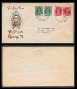 1937, King George VI, 9ps and 1a. pair on FDC to New York tied with “STOCK EXCHANGE/BOMBAY