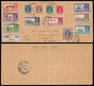 1937, First Day of Issue cover, Registered, having set of 13 King George VI stamps, from 3