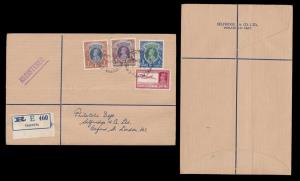 1937, Registered Air Mail from Calcutta to London bearing high value King George VI stamps