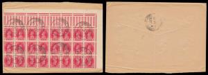 1944, King George VI, 1a side gutter margin and Jubilee lines, block of 24 on cover tied b