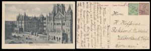 PPC showing Victoria Terminus, Bombay bearing King George V, ½ a. and 1a. tied by “PAQUEBO
