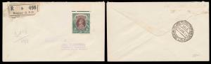 Registered local cover addressed to Jal Cooper bearing King George VI, 15Rs. tied by Bomba