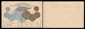 Universal Postal Union PPC, embossed with impression of British India Coins and titled “Co