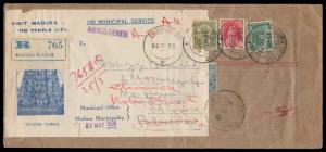 “On Municipal Service” cover by Madura Municipality, Reused Registered, affixed with “VIST