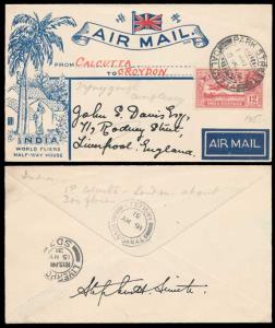 1931, First Flight from Calcutta to Croydon on 11/5/31, transit and delivery CDS on revers