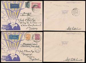 1932, set of two FFC of Tata Sons Ltd. designed by Stephen Smith showing Karachi-Ahmedabad