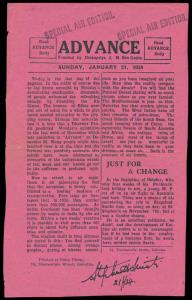 1934, Special Air Edition of the newspaper ”Advance”, printed in the form of coloured leaf