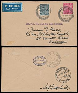 1934, First Flight Madras Air Taxi Service dated 9/2/1934, signed by Stephen Smith at the 