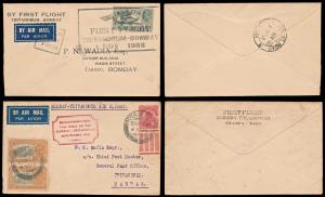 1935, set of two, Demonstration Flight covers of first direct Air Mail, Bombay - Trivandru