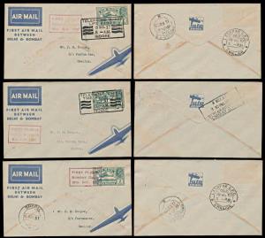 1937, TATA Air Mail, lot of 6 covers, of First Flight Delhi to Bombay dated 8th November 1