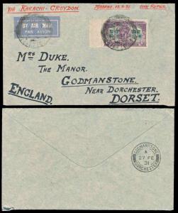 Air Mail cover from Madras to Dorset via Karachi to Croydon with Inauguration of New Delhi