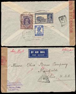 1941, Air Mail Cover, Calcutta to Ohio, USA, with “Opened by Censor” label at left edge an