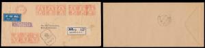 1943, Air Mail Registered Meter Franking cover from Calcutta to British Honduras having mu