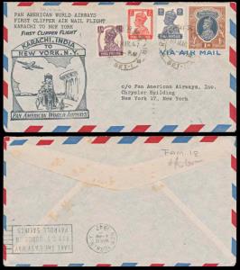 1947, Pan American World Airways System, First Flight Karachi to New York dated 10th march