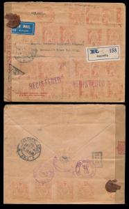 Registered Censored Air Mail Meter Frank cover from Calcutta to Baltimore, with 24 nos. of