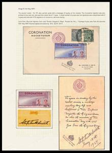 1937, Coronation Rocketgram cover and message. Cover with Coronation Rocket despatch red/b