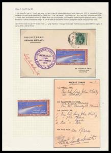 1937, Rocketgram, Indian Airways, card with vignette in blue and red tied with violet doub