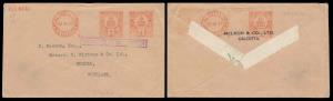 1937, Air Mail Meter Franking cover to Scotland with “DAMAGED BY SEA WATER” boxed cachet o